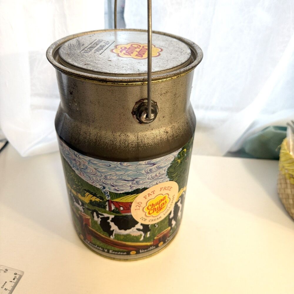 Vintage Chupa Chups Lollipop 5th Edition Collectible Milk Jug Tin Dairy Cows, K4